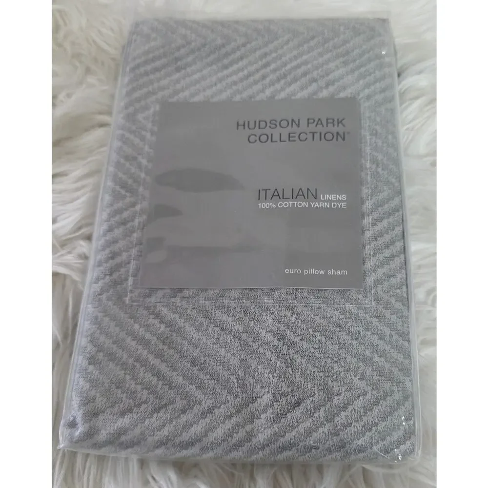 Hudson Park Palermo Euro Pillow Sham Gray Chevron Pattern Italy 100% Cotton